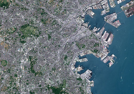 simsearch:872-09185542,k - Color satellite image of Yokohama, Japan. Image collected on May 08, 2017 by Sentinel-2 satellites. Photographie de stock - Rights-Managed, Code: 872-09185588