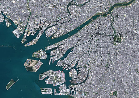 simsearch:872-09185652,k - Color satellite image of Osaka, Japan. Image collected on November 02, 2016 by Sentinel-2 satellites. Photographie de stock - Rights-Managed, Code: 872-09185580