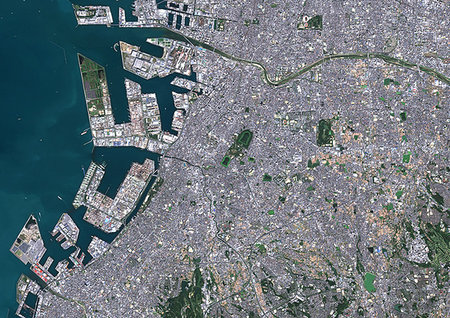 simsearch:872-09185587,k - Color satellite image of Sakai, Japan. Image collected on November 02, 2016 by Sentinel-2 satellites. Photographie de stock - Rights-Managed, Code: 872-09185582