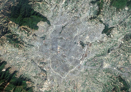 simsearch:872-09185542,k - Color satellite image of Kathmandu, capital city of Nepal. Image collected on February 10, 2017 by Sentinel-2 satellites. Photographie de stock - Rights-Managed, Code: 872-09185594