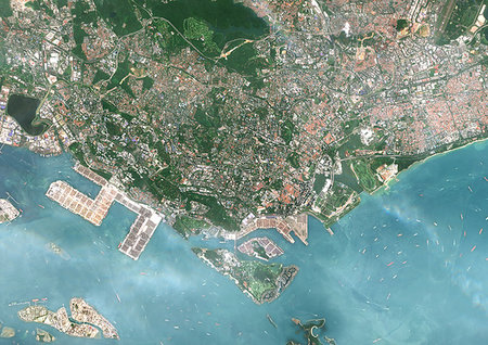 simsearch:872-09185696,k - Color satellite image of Singapore. Image collected on July 10, 2017 by Sentinel-2 satellites. Stock Photo - Rights-Managed, Code: 872-09185603