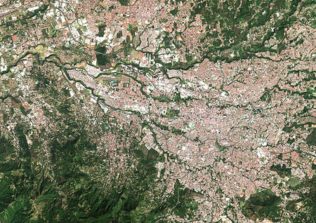 san jose - Color satellite image of San Jose, capital city of Costa Rica. Image collected on January 26, 2017 by Sentinel-2 satellites. Stock Photo - Rights-Managed, Code: 872-09185615
