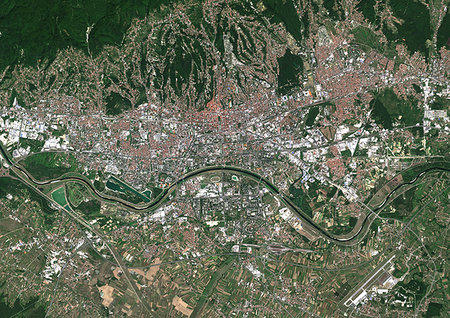 satellite view aerial - Color satellite image of Zagreb, capital city of Croatia. Image collected on August 26, 2017 by Sentinel-2 satellites. Stock Photo - Rights-Managed, Code: 872-09185630