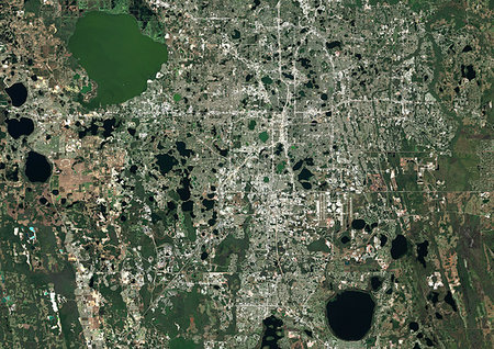 simsearch:872-09185801,k - Color satellite image of Orlando, Florida, United States. Image collected on February 18, 2018 by Sentinel-2 satellites. Photographie de stock - Rights-Managed, Code: 872-09185779