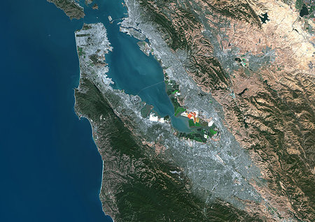 simsearch:632-06404766,k - Color satellite image of the Silicon Valley, from San Francisco to San Jose, California, United States. Image collected on September 27, 2017 by Sentinel-2 satellites. Foto de stock - Con derechos protegidos, Código: 872-09185797