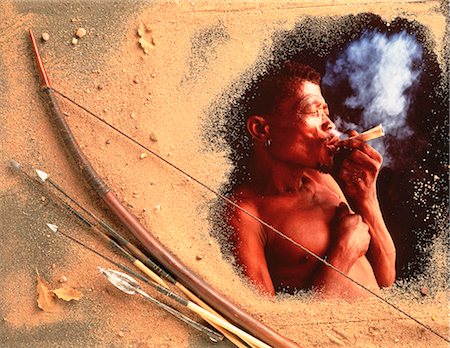 smokers - Collage of Bushman Holding Pipe And Bow and Arrows Xade Valley, Botswana Stock Photo - Rights-Managed, Code: 873-06440158