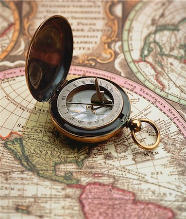 Close-Up of Compass on Map Stock Photo - Rights-Managed, Code: 873-06440312